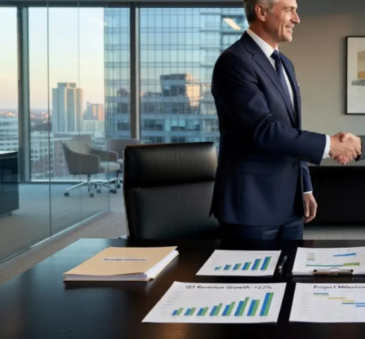 Client and consultant discussing successful project outcomes