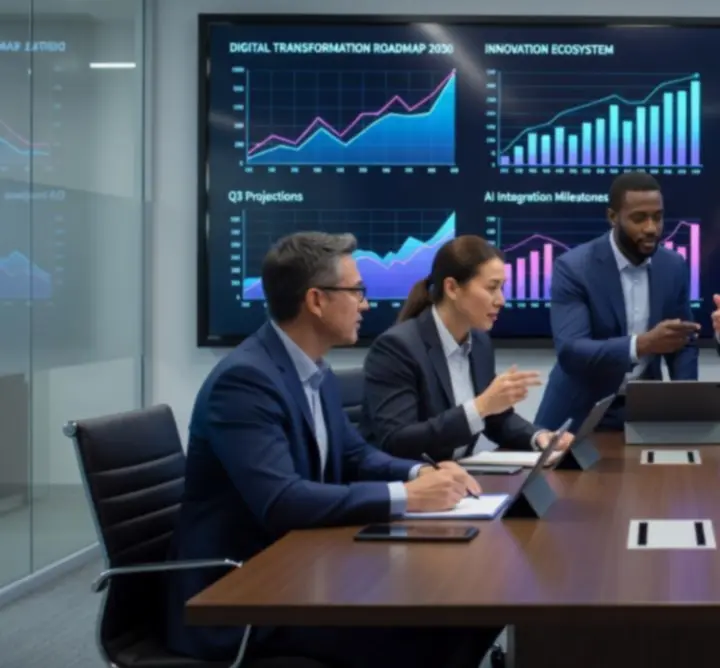 Consultants collaborating in a digital strategy session