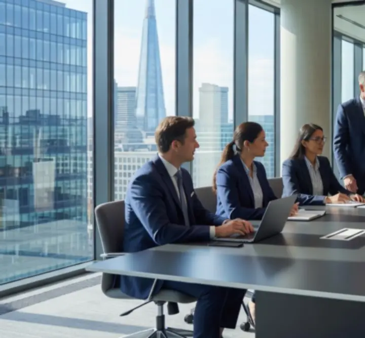 Business leaders collaborating in a modern corporate environment